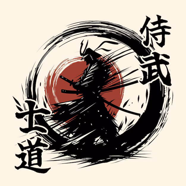 Cool Samurai icon in Japanese ink style